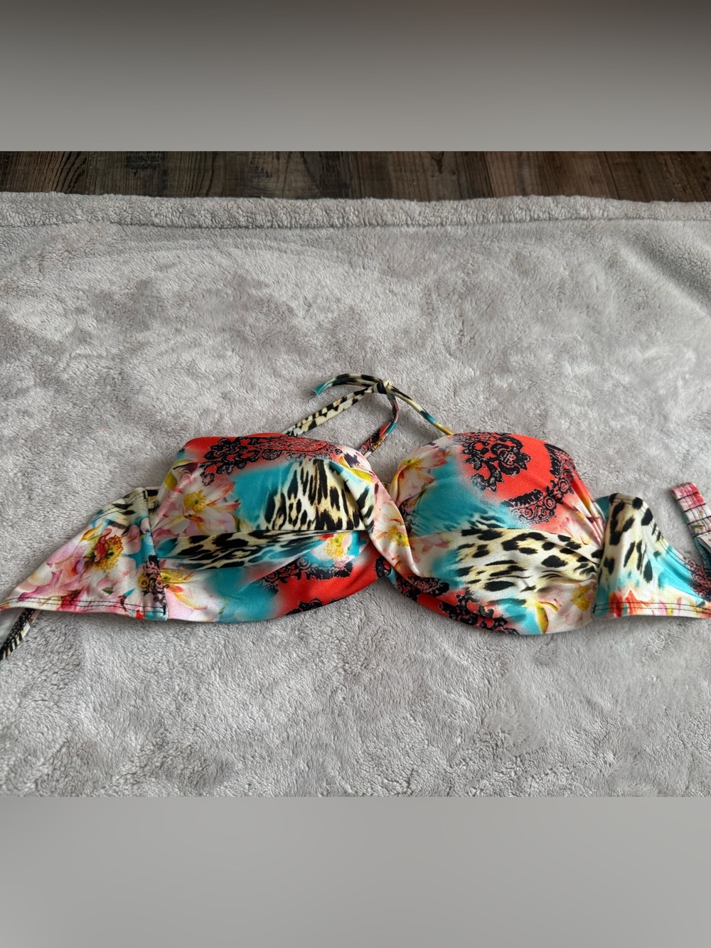Multicolor Animal & Floral Bandeau Bikini Top